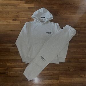 Fear of God Essentials Ligh Oatmeal Hoodie and Sweatpants Set